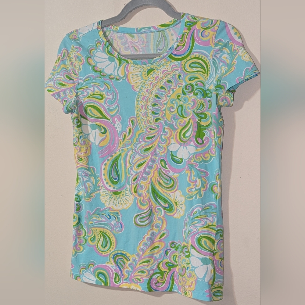 🔥FINAL🔥Lilly Pulitzer Blue and Green Paisley Short Sleeve Top